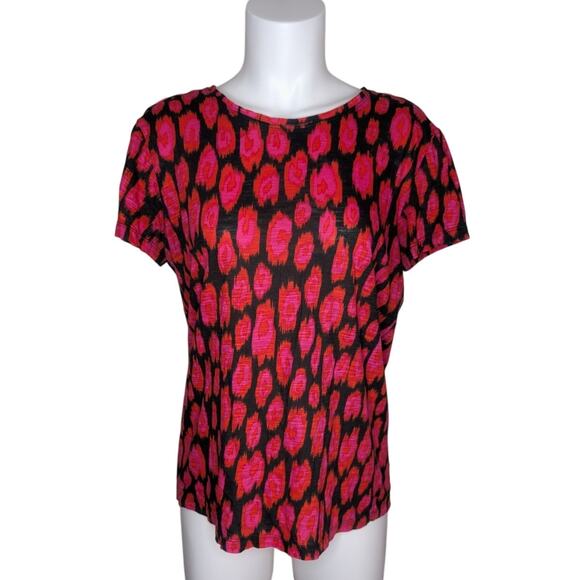 Proenza Schouler Tie-Back Cutout Slub Knit Printed Tee in Pink, Size Medium - Picture 2 of 5